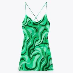 Zara Green Swirl Mini Dress - Size Large